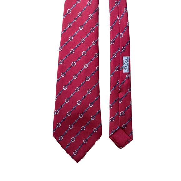HERMÈS Vintage Red and Blue Chain Link Stirrups Silk Tie - Picture 1 of 6